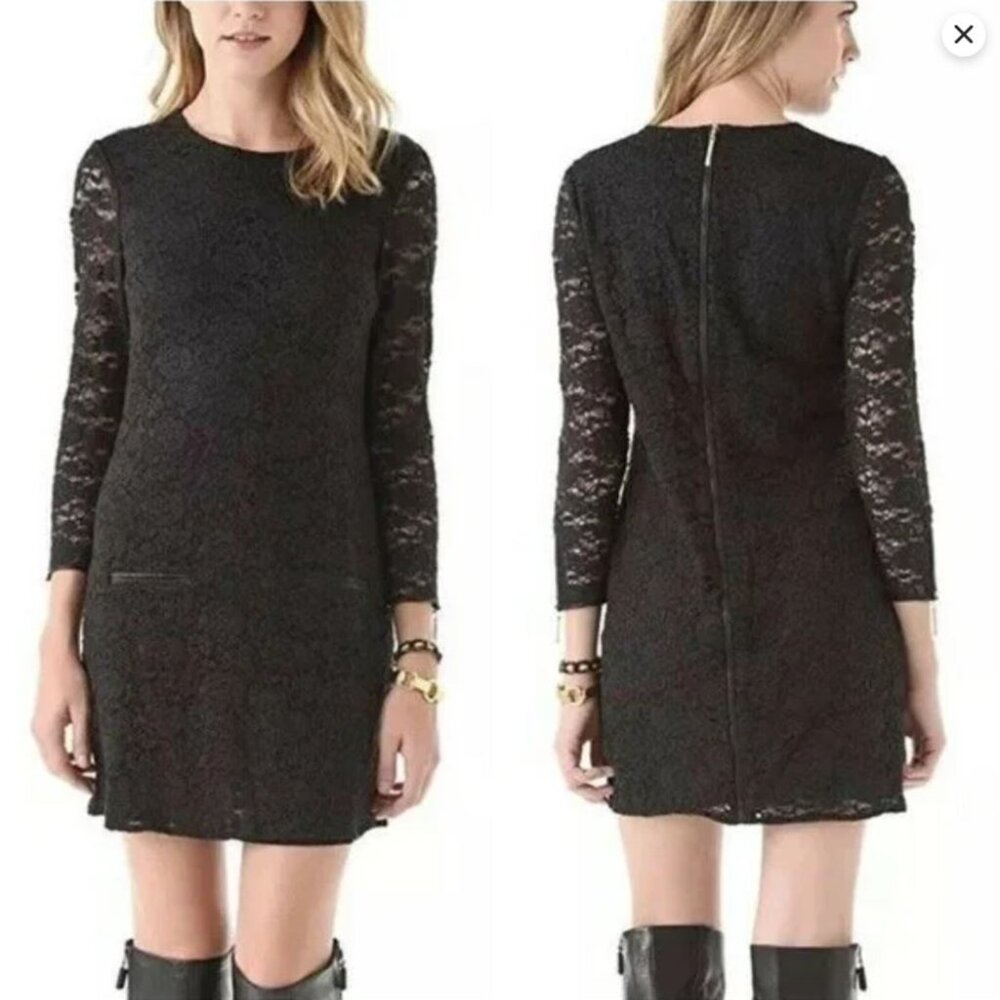 JUICY COUTURE Long Sleeve Black Lace Shift Dress Sz XS EUC